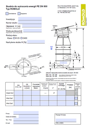 Ankieta dla studni ROMOLD DN 800 do wytracania energii